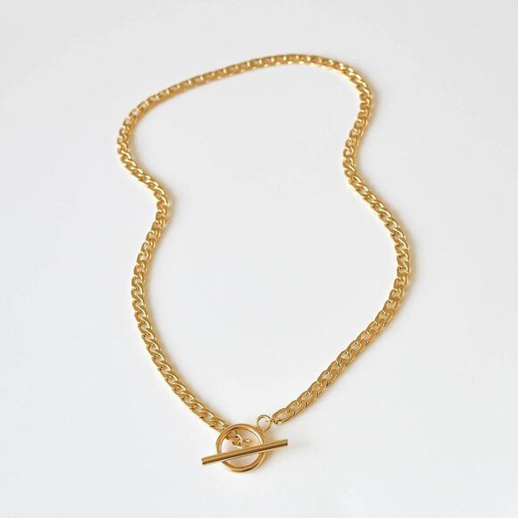 🆕 Women Gold Toggle Clasp Necklace Fashion Chunky Trendy Cuban Gemstone Jewelry - Picture 6 of 7